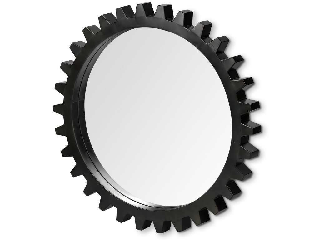Cog 37" Round Black Metal Frame Mirror