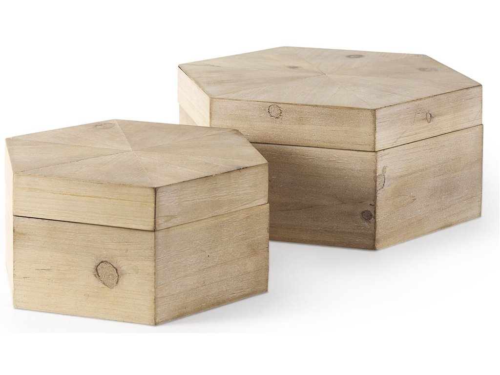 (Set of 2) 14L x 12W Brown Wooden Hexagonal Boxes