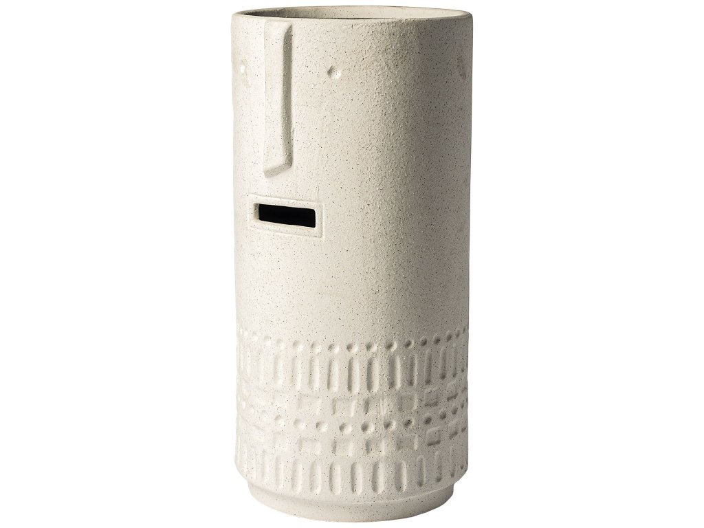 II Tall White Ceramic Smiling Face Vase