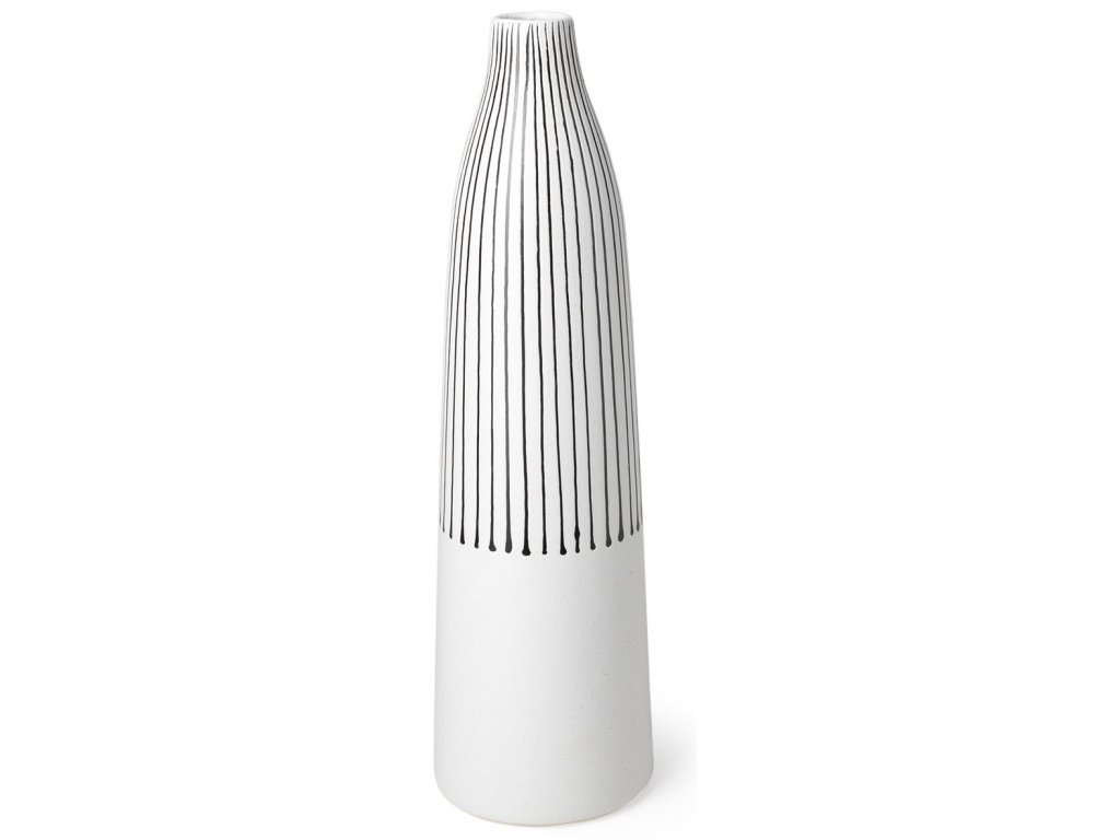 I Small White Pinstripe Ceramic Vase