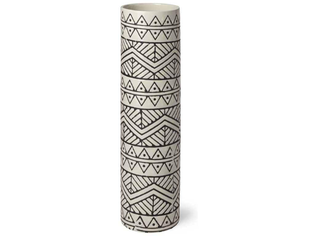 I Small Cream Black Patterned Cylindrical Vase