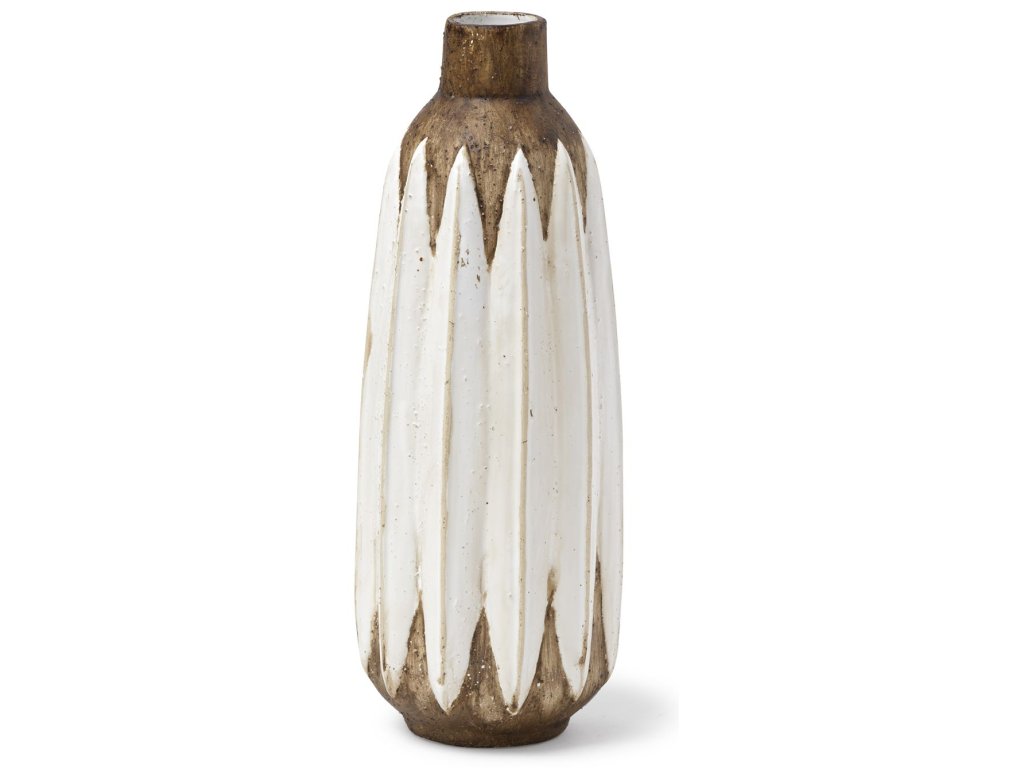 I Short Rustic Brown White Ceramic Vase