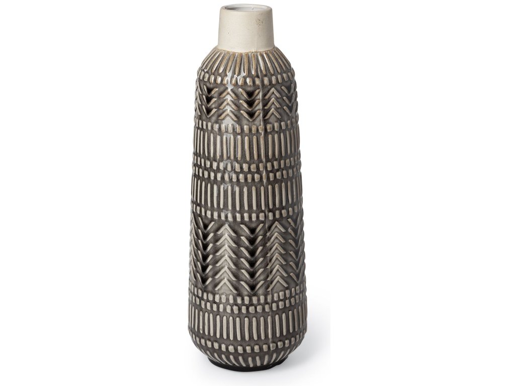 III Large Dark Gray Cream Ceramic Vase