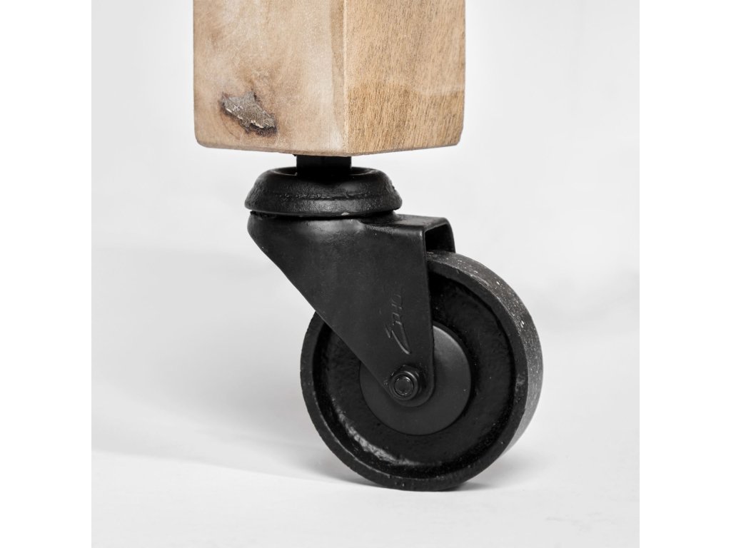 II Light Brown Base With Black Iron Knobs Rolling Kitchen Island