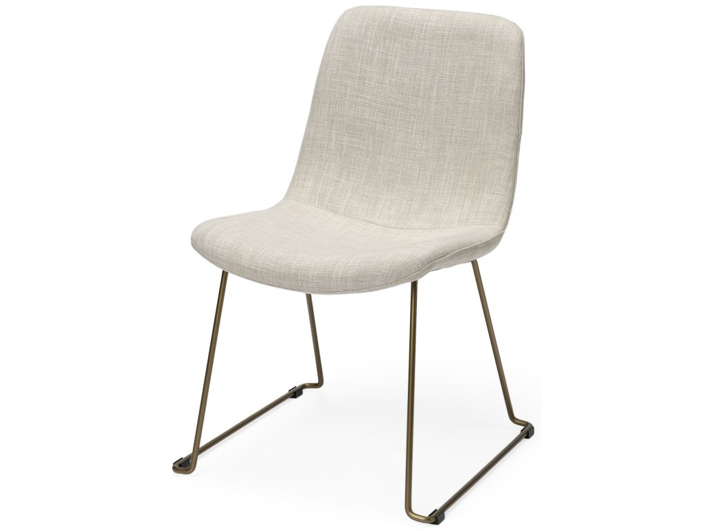 I Beige Fabric Seat Gold Metal Frame Dining Chair