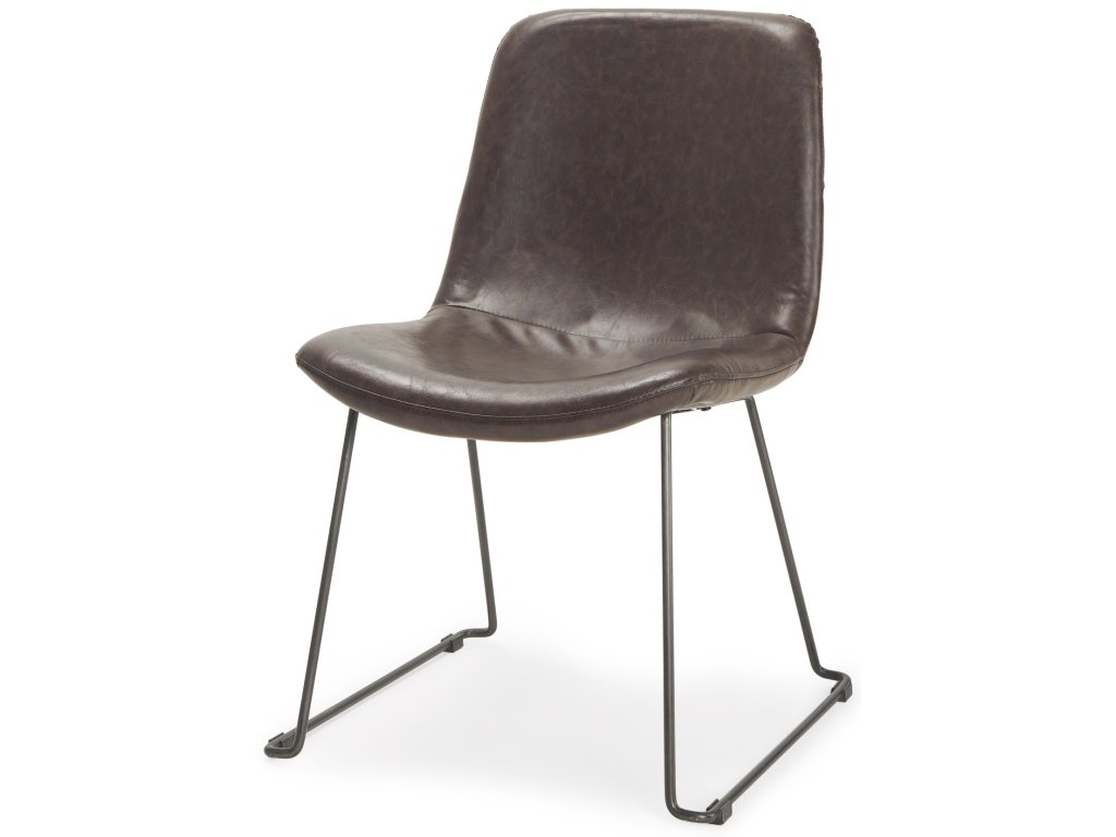 I Dark Brown Faux-Leather Seat Black Iron Frame Dining Chair