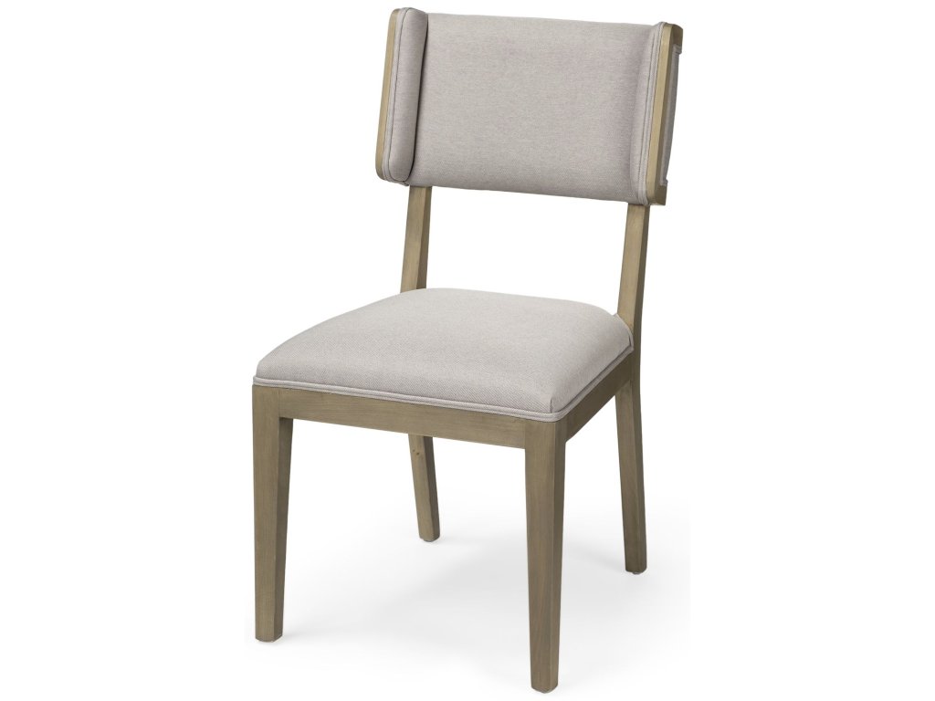 I Grey Fabric Wrap Brown Wooden Base Dining Chair