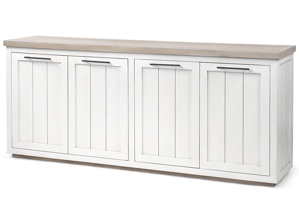 III Solid Wood Brown Top & White Frame 4 Cabinet Door Sideboard