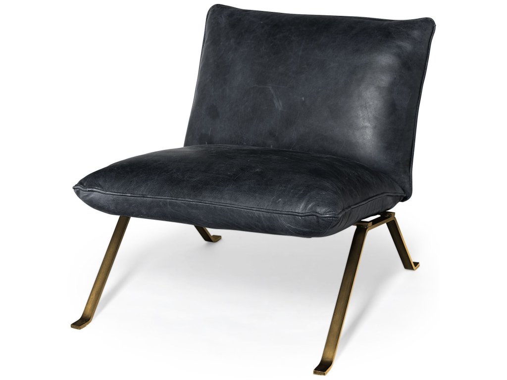 II Black Leather Cushion Seat and Solid Iron Base Accent Chair