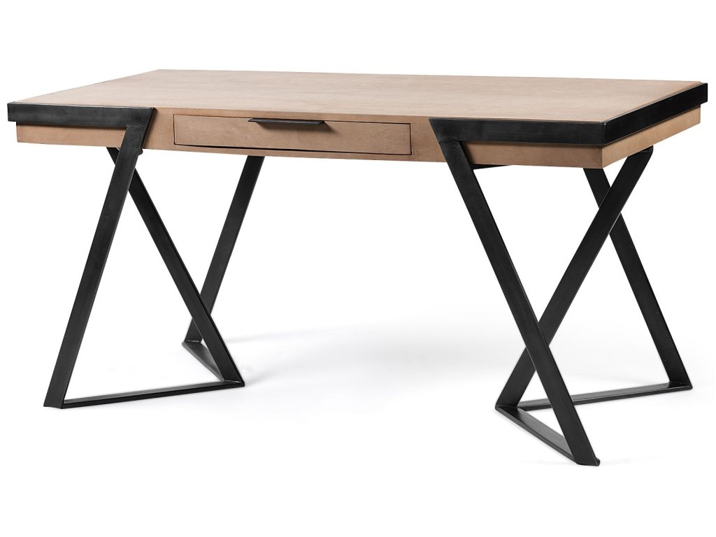 61L x 28.75W x 30H Light Brown Wooden Iron Frame Office Desk