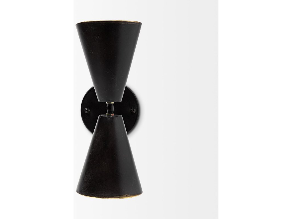 II 7.3X12.6 Black Metal w/Gold Accent Double-Cone Wall Sconce