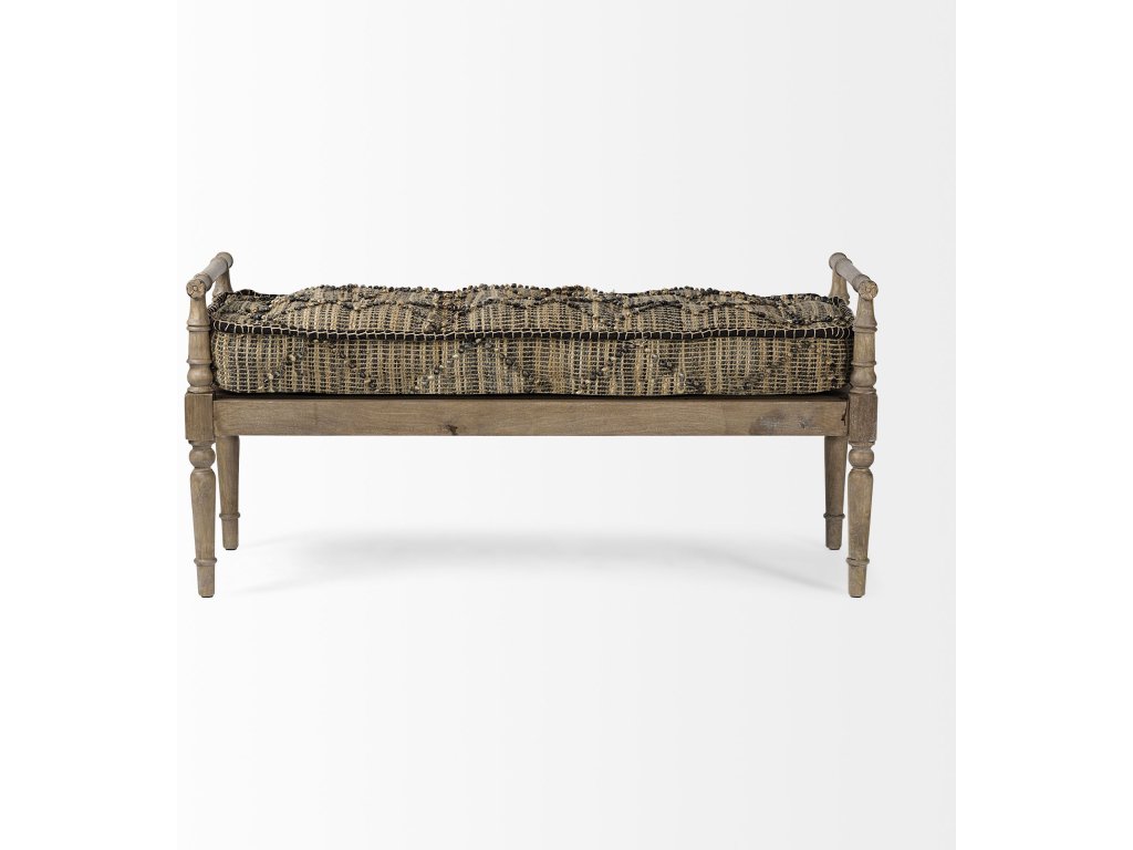 II 57L x 21W Jute Patterned Top w/Brown Wood Base Accent Bench