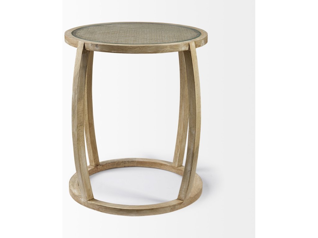 I 22L x 22W Light Brown Wood Round Top w/Glass Accent Table - Alternative View