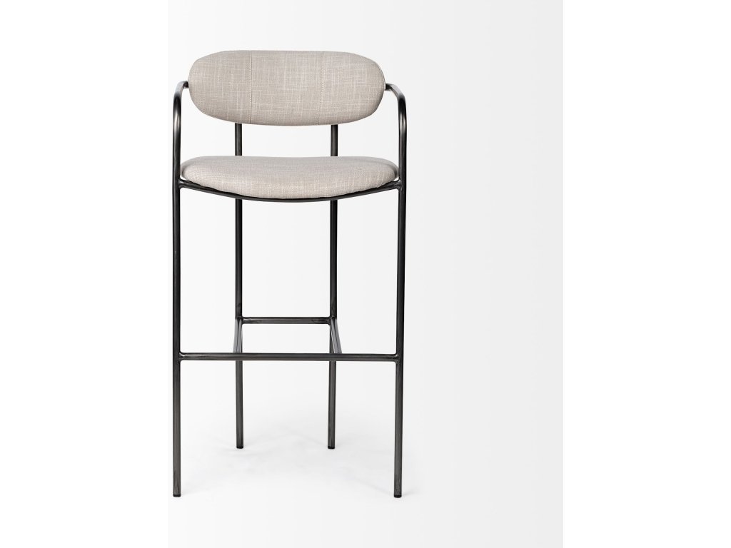 30" Seat Height Beige Fabric Seat Gun Metal Grey Metal Bar Stool