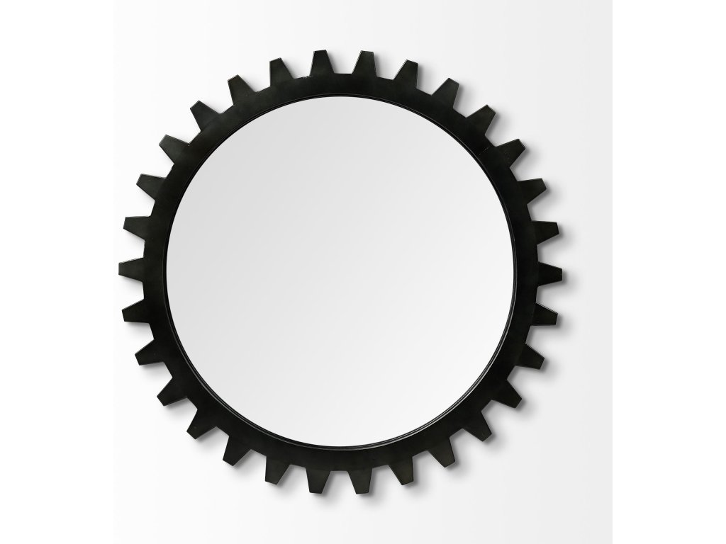 Cog 37" Round Black Metal Frame Mirror - Alternative View