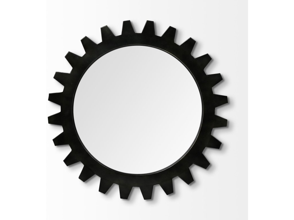 Cog 26" Round Black Metal Frame Mirror - Alternative View
