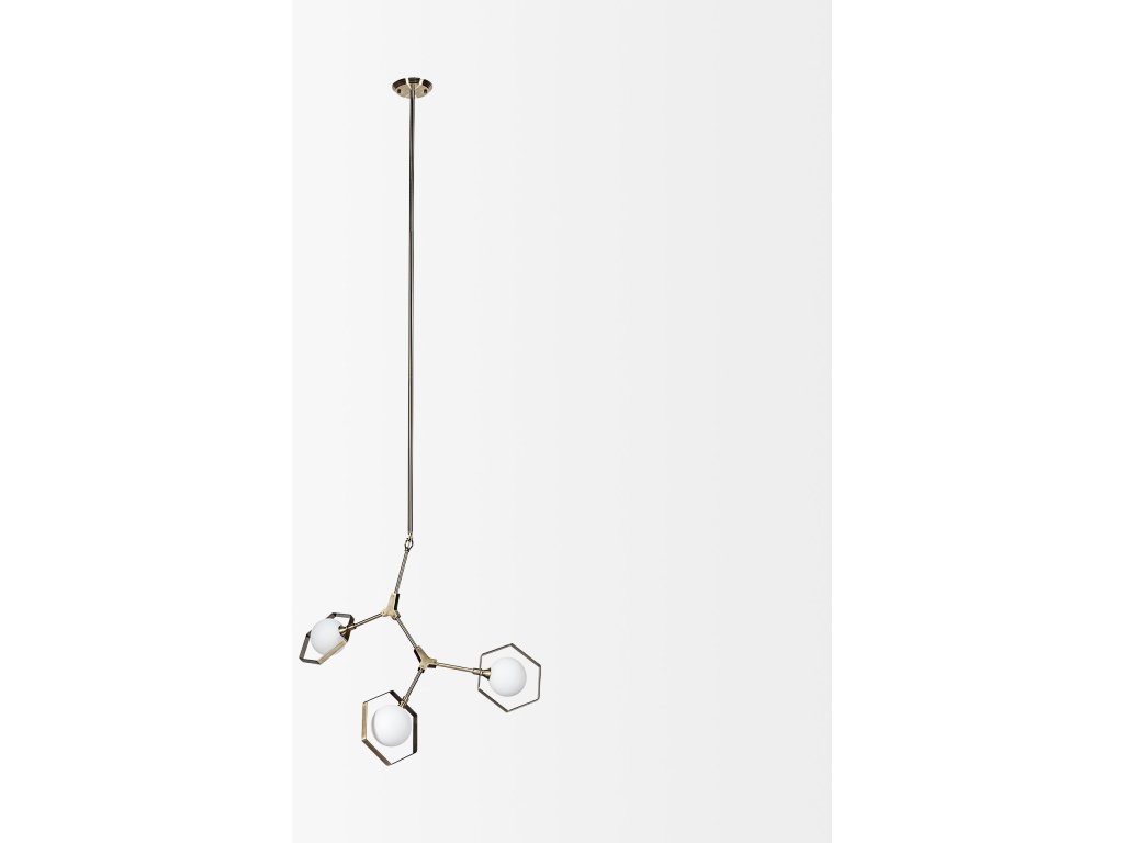 II (33.9"L x 8.8"W x 28"H) Champagne Metal Multi-Arm Three Light Chandelier - Alternative View