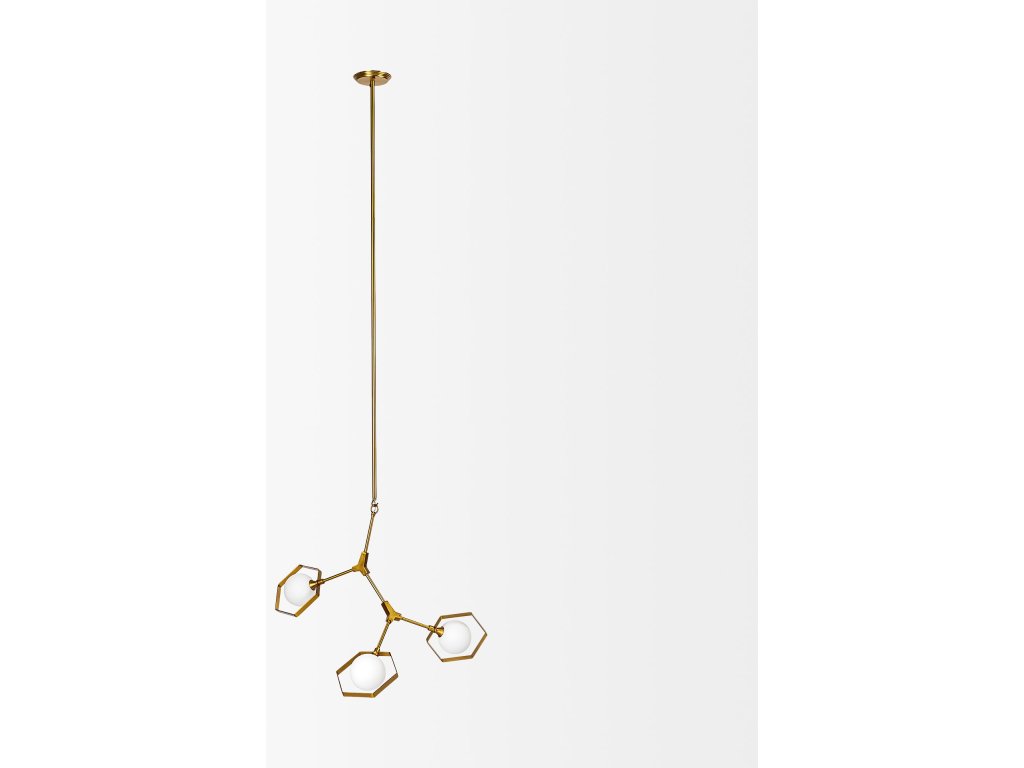 II (33.9"L x 8.8"W x 28"H) Brass-Toned Metal Multi-Arm Three Light Chandelier