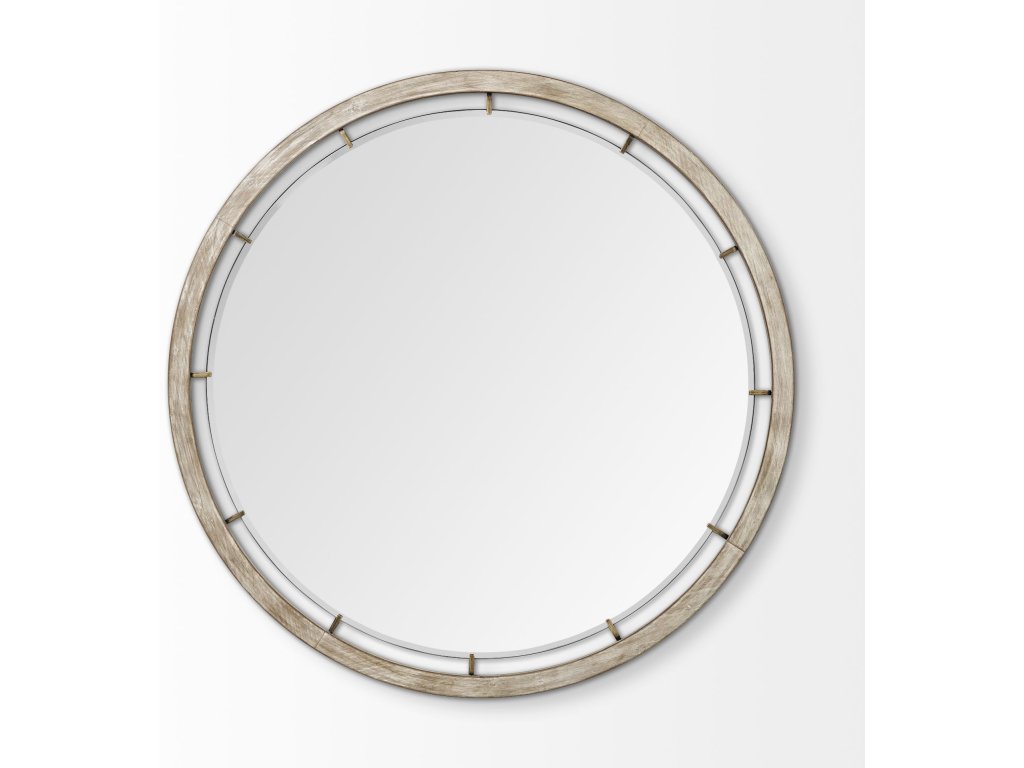 54" Round Brown Wood Frame Mirror - Alternative View