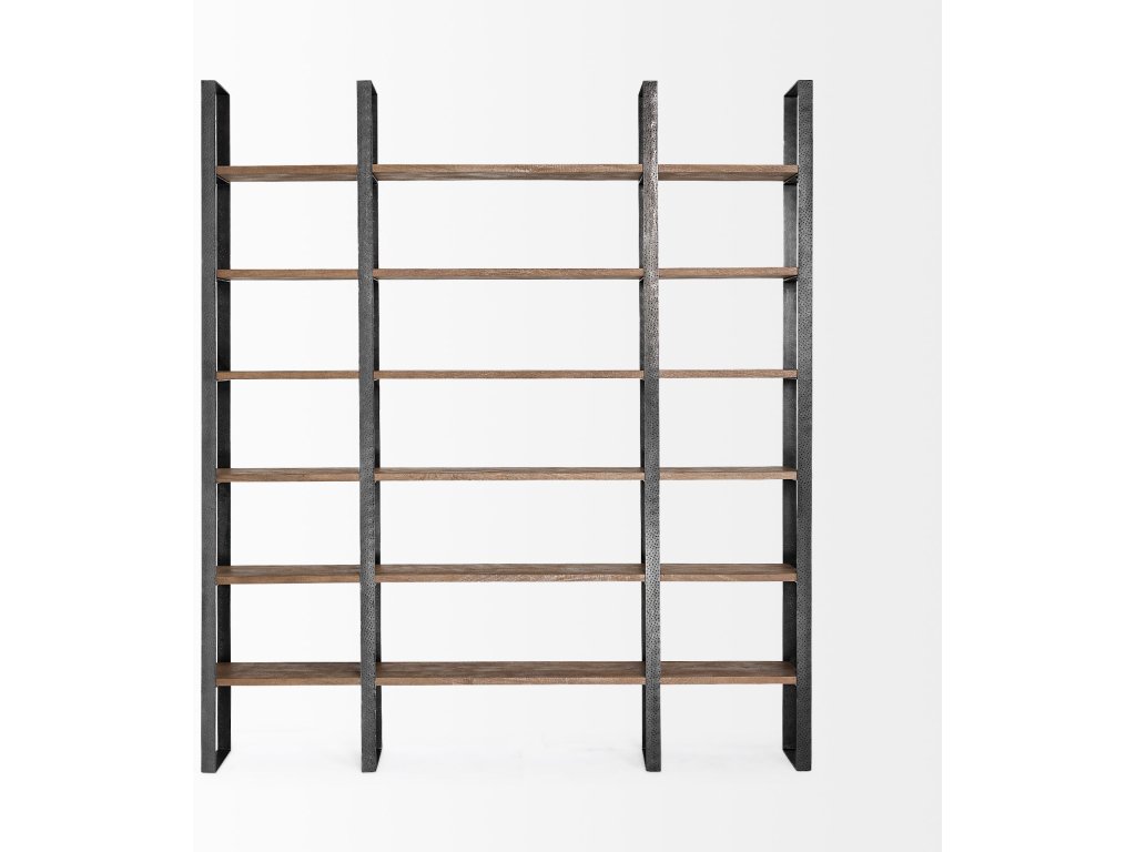 II 80L x 10.5W x 90H Dark Brown Wood and Black Iron Six Shelving Unit - Alternative View