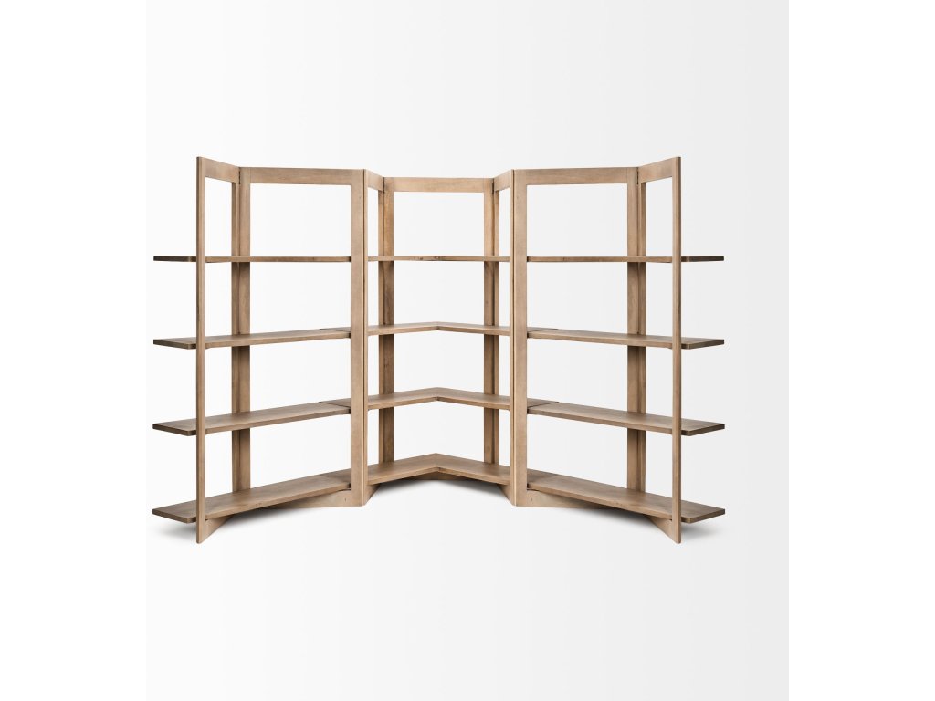 I 57L x 35W x 72H Light Brown Wood Four Shelf Corner Shelving Unit