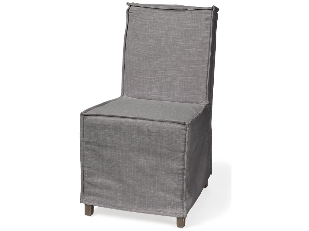 I Grey Fabric Slip-Cover Brown Wooden Base Dining Chair