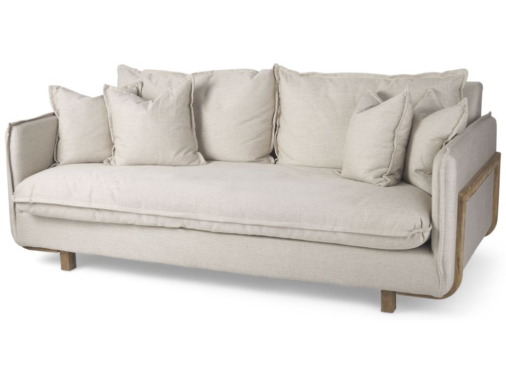 I 84" Beige Upholstered Three Seater Sofa
