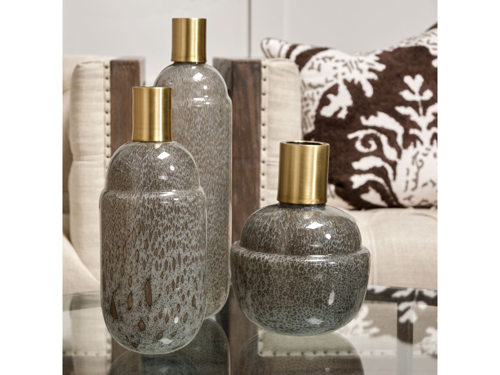 II Tall Brown/Gold Spotted Gourd Style Vase