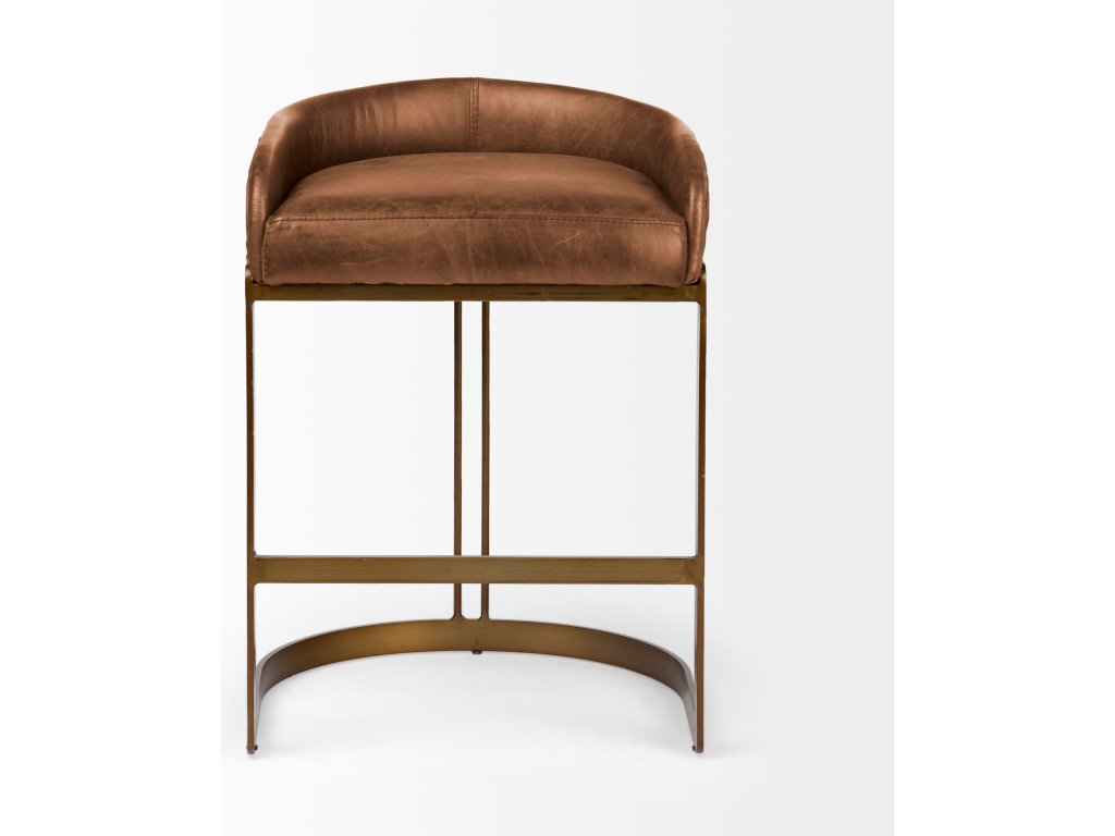 20.5L x 19.75W x 29H Total Height Brown Leather Seat Gold Metal Base Stool - Alternative View
