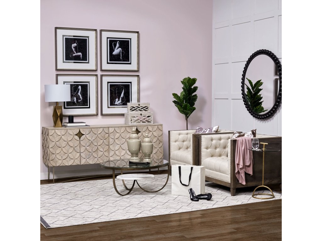 I (72X18.3) Solid Wood Gold Metal Base 4 Cabinet Door Sideboard - Alternative View