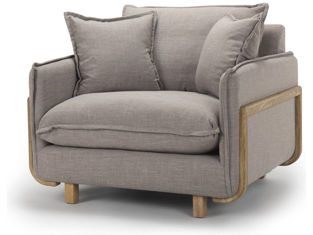 II Flint Gray Upholstered and Brown Wood Frame Arm Chair