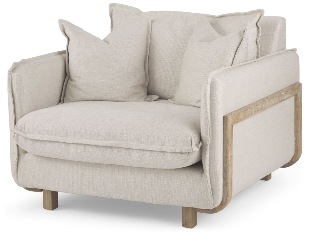 II Beige Upholstered and Brown Wood Frame Arm Chair