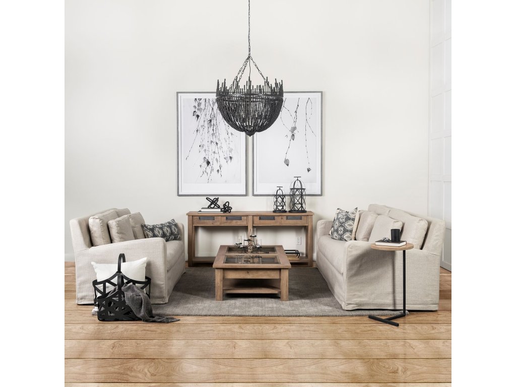 I 32X30 Black Wooden Bead Bowl-Style Four Bulb Chandelier - Alternative View