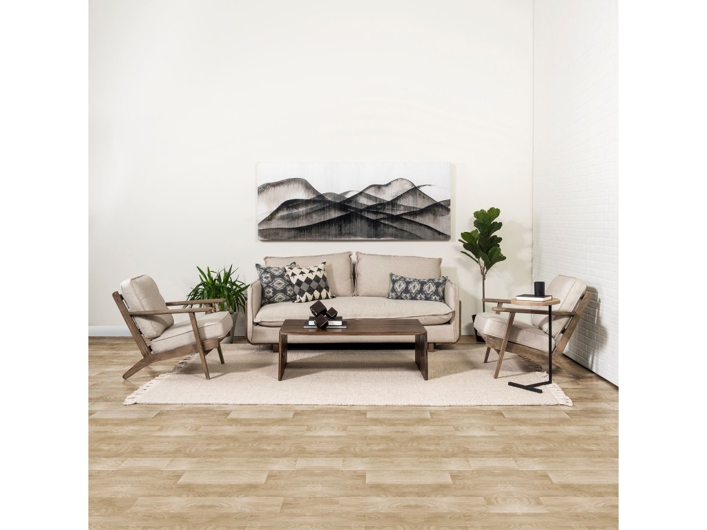 I 84" Beige Upholstered Three Seater Sofa