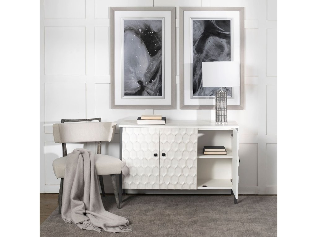 White Fir Veneer & Gray Metal 3-Door Accent Cabinet - Alternative View