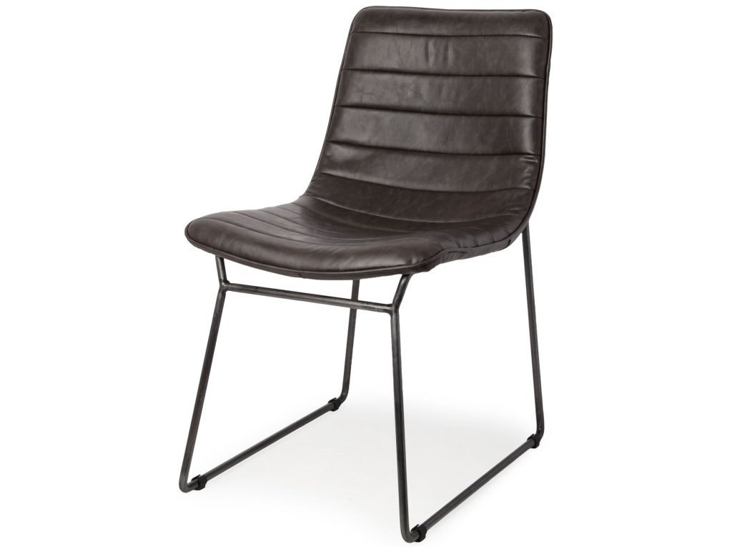 I Dark Brown Faux-Leather Seat Black Iron Frame Dining Chair