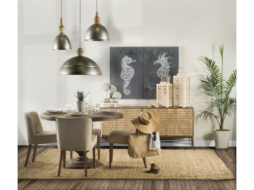 72L x 19W x 30.25H Two-Tone Brown Wood Cabinet Silver Metal Base 4 Cabinet Door Sideboard - Alternative View