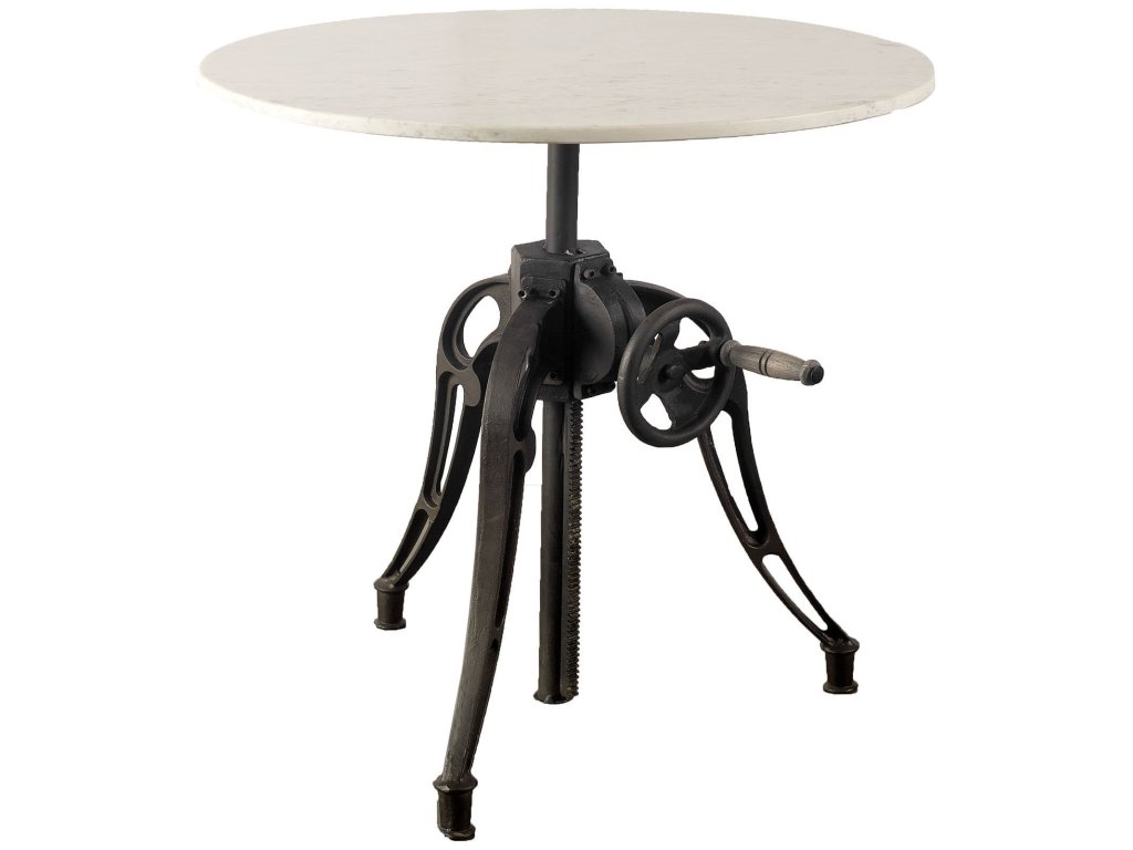 III 30" Round White Marble Top Black Metal Base Dining Table