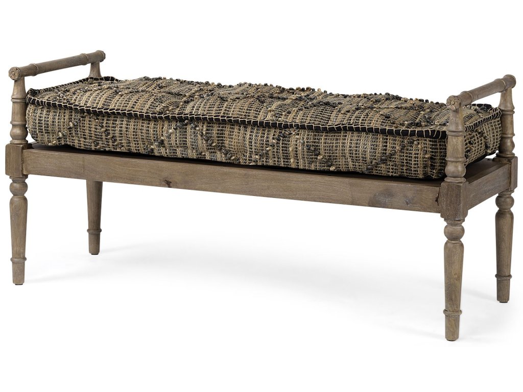 II 57L x 21W Jute Patterned Top w/Brown Wood Base Accent Bench