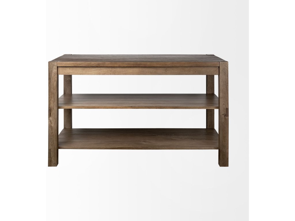 Brown Solid Wood Two-Tier Smooth Counter Top Kitchen Island