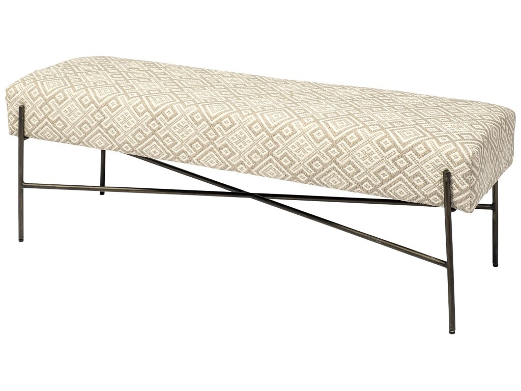 II 55L x 17W Off White Upholstered Seat With Metal Base Accent Bench
