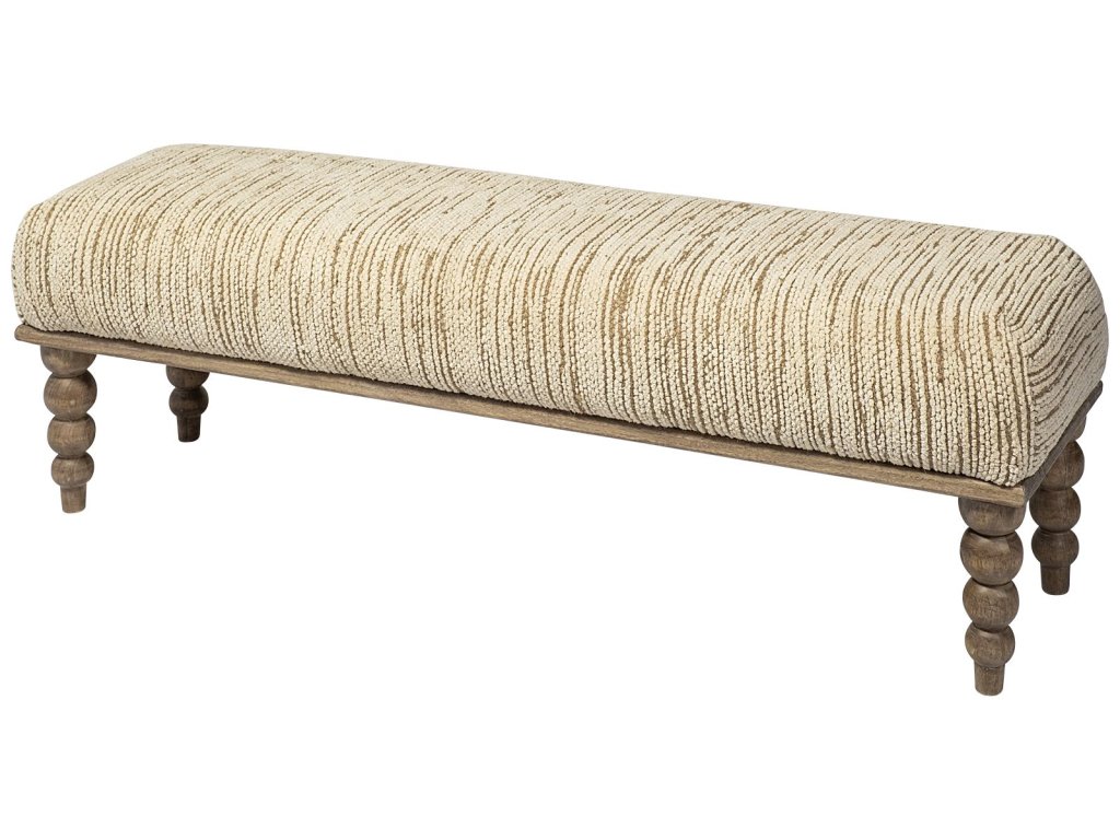 II 55L x 16W Cream Upholstered Seat Wooden Base Accent Bench