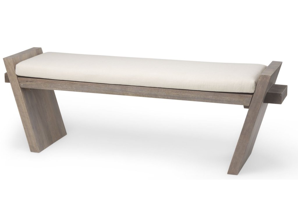 I 58L x 14.75W x 20H Brown Wood Upholstered Cream Seat Entryway Bench