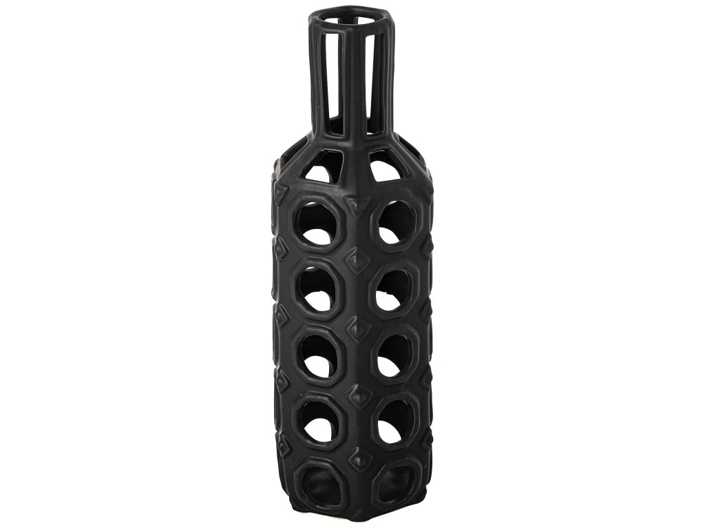 Large Black Drum-Shaped Ceramic Vase