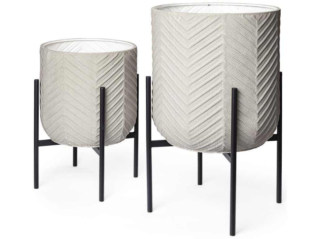 Set of 2 15.4 x 24.8 Eggshell Metal Top w/ Black Iron Base Plant Stands