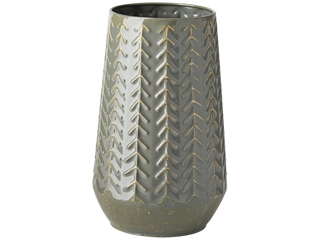 III Metal Glossy Green/Gray Chevron Vase