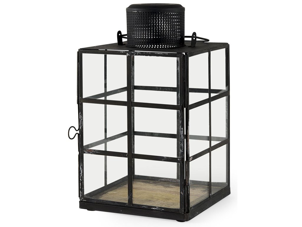 6.1L x 6.1W x 10.6H Small Black Metal and Glass Lantern