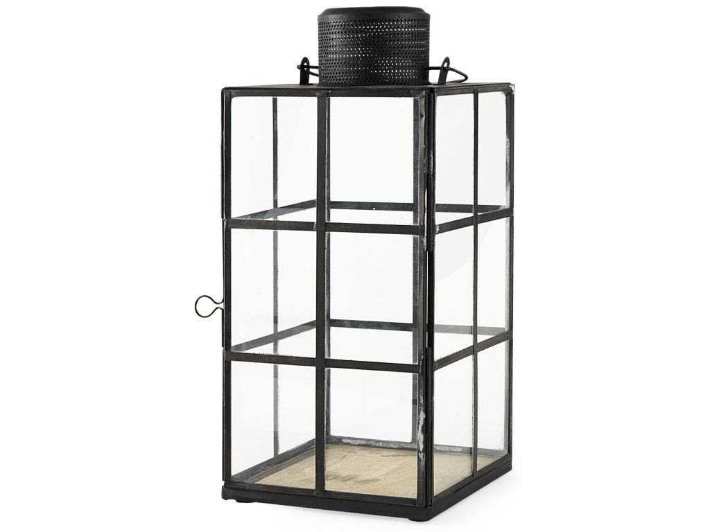 6.1L x 6.1W x 13.4H Medium Black Metal and Glass Lantern