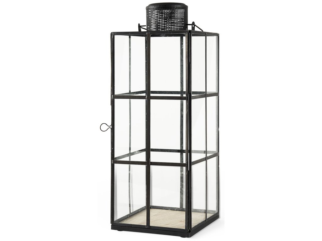 6.1L x 6.1W x 16.7H Large Black Metal and Glass Lantern