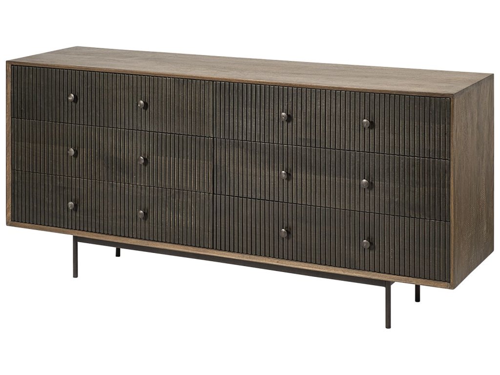 70Wx18.5Lx31.25H Two-Tone Brown Solid Wood 6 Drawer Sideboard